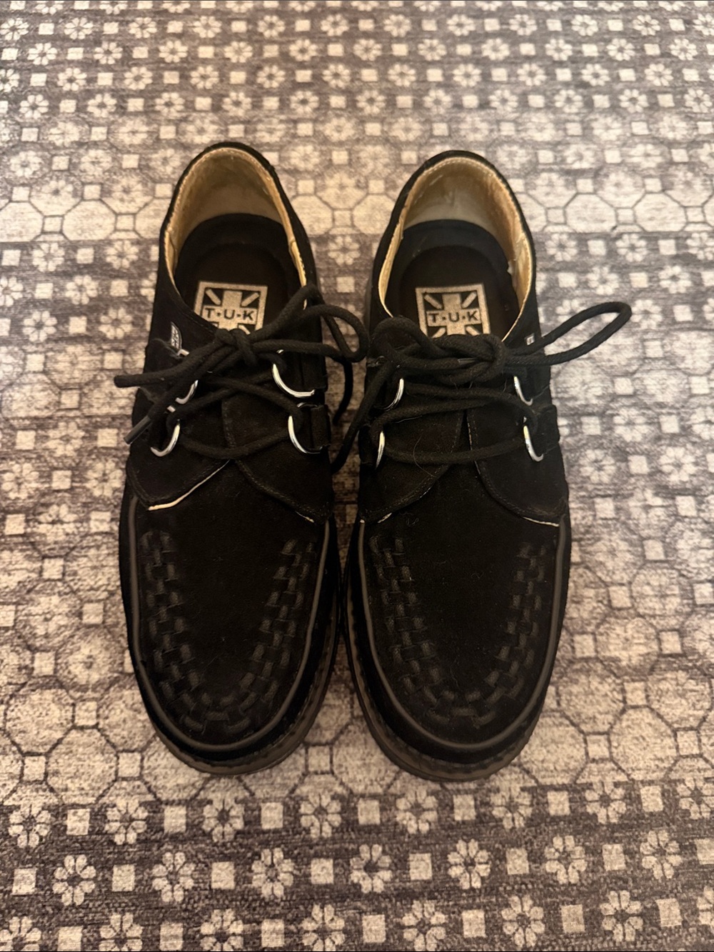 T.U.K Black Suede Lace-Up Creeper Loafers